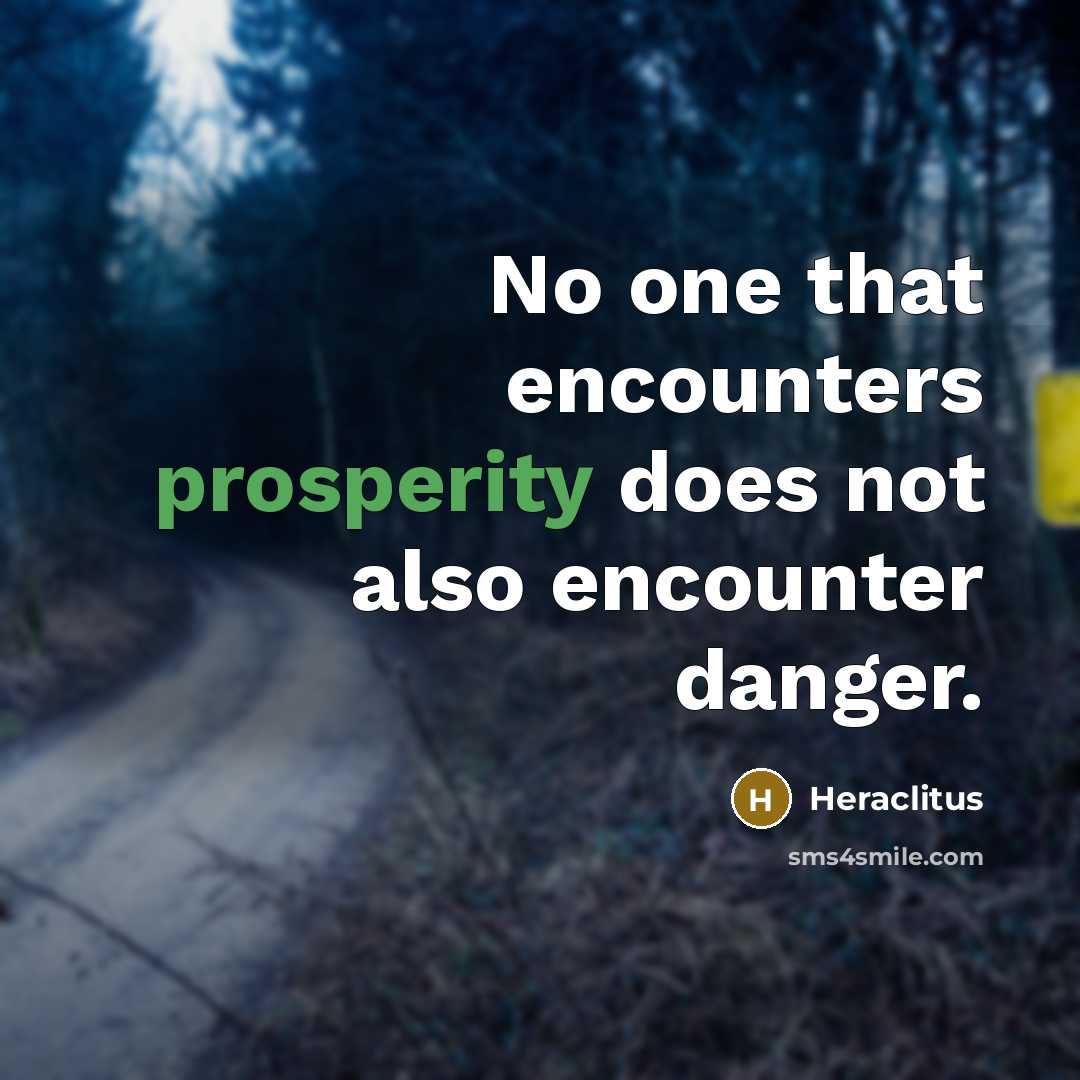 “No one that encounters prosperity does not also encounter danger.” quote by Heraclitus