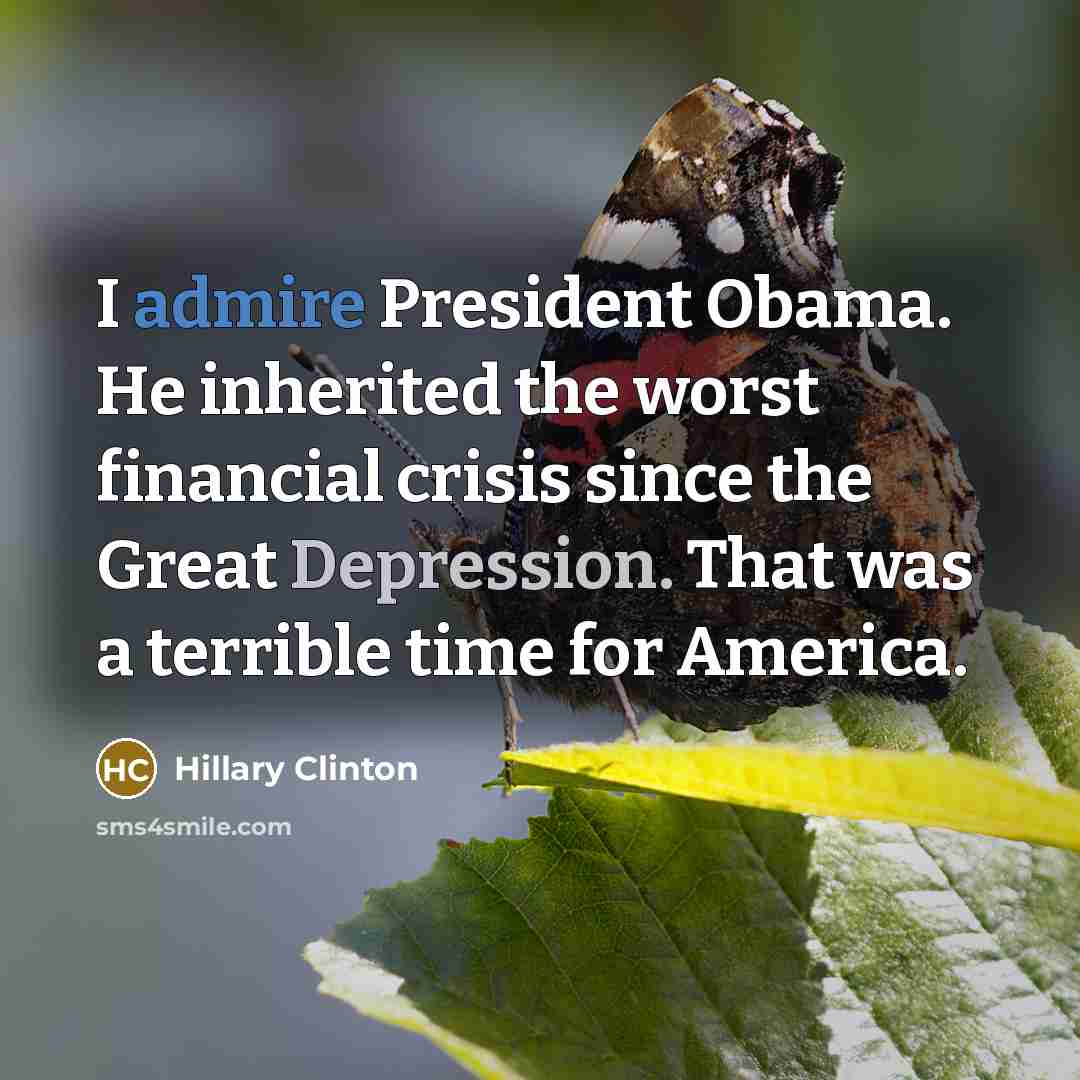 “I admire President Obama. He inherited the worst financial crisis since the Great Depression. That was a terrible time for America.” quote by Hillary Clinton