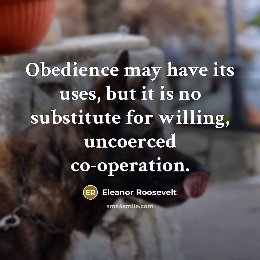 “Obedience may have its uses, but it is no substitute for willing, uncoerced co-operation.” quote by Eleanor Roosevelt