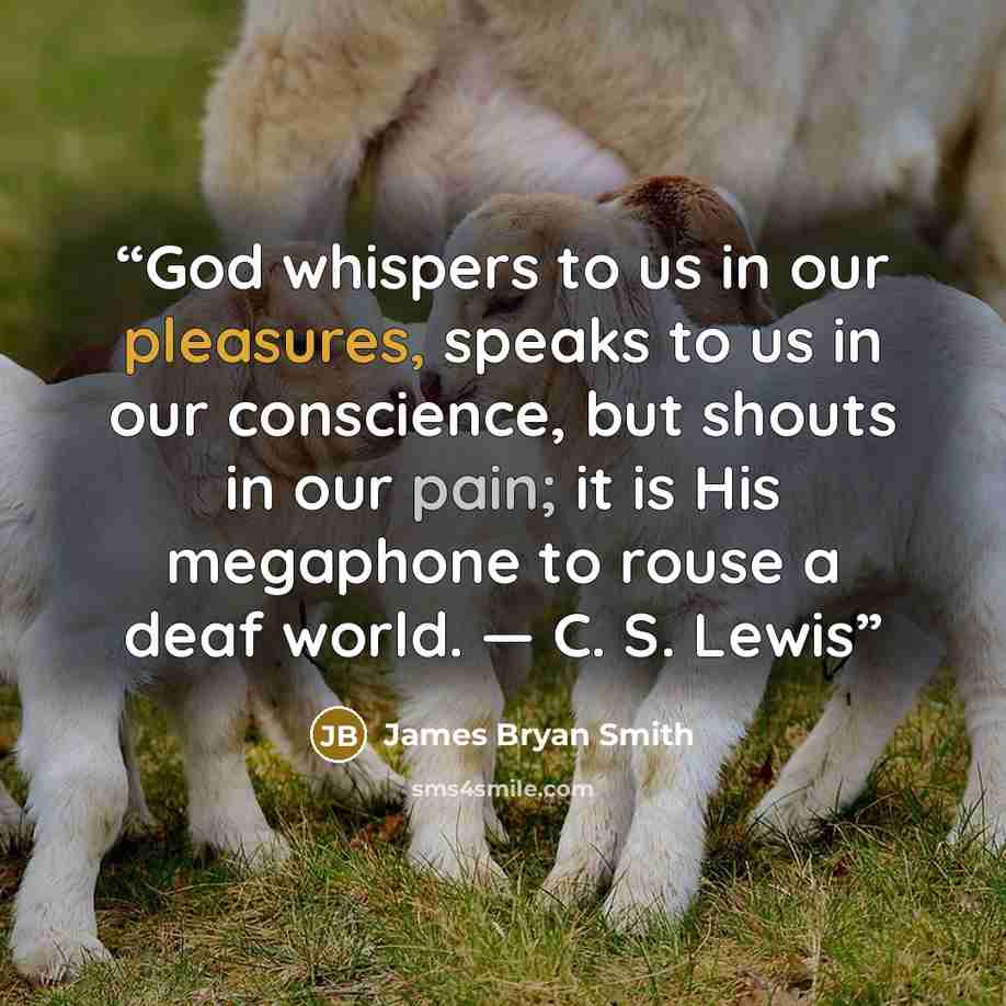 “God whispers to us in our pleasures, speaks to us in our conscience, but shouts in our pain; it is His megaphone to rouse a deaf world. — C. S. Lewis” quote by James Bryan Smith