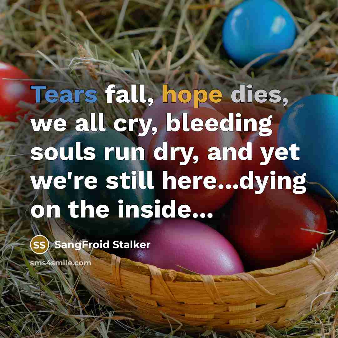 “Tears fall, hope dies, we all cry, bleeding souls run dry, and yet we're still here...dying on the inside...” quote by SangFroid Stalker