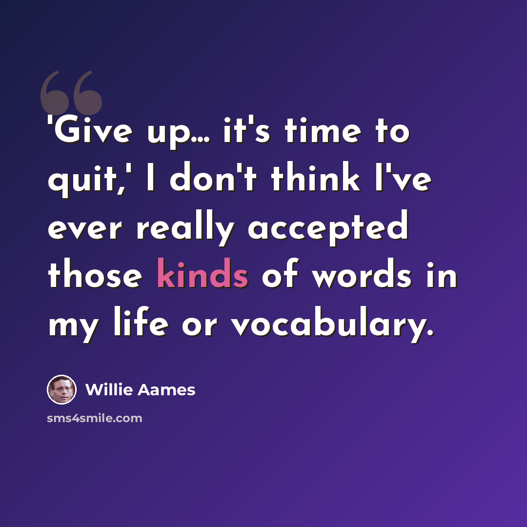 “'Give up... it's time to quit,' I don't think I've ever really accepted those kinds of words in my life or vocabulary.” quote by Willie Aames