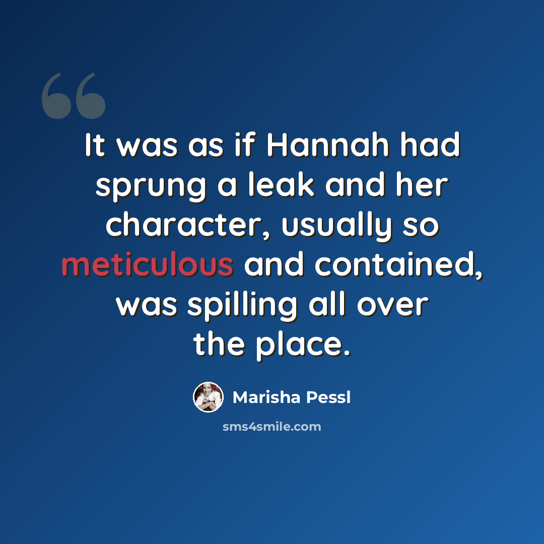 “It was as if Hannah had sprung a leak and her character, usually so meticulous and contained, was spilling all over the place.” quote by Marisha Pessl