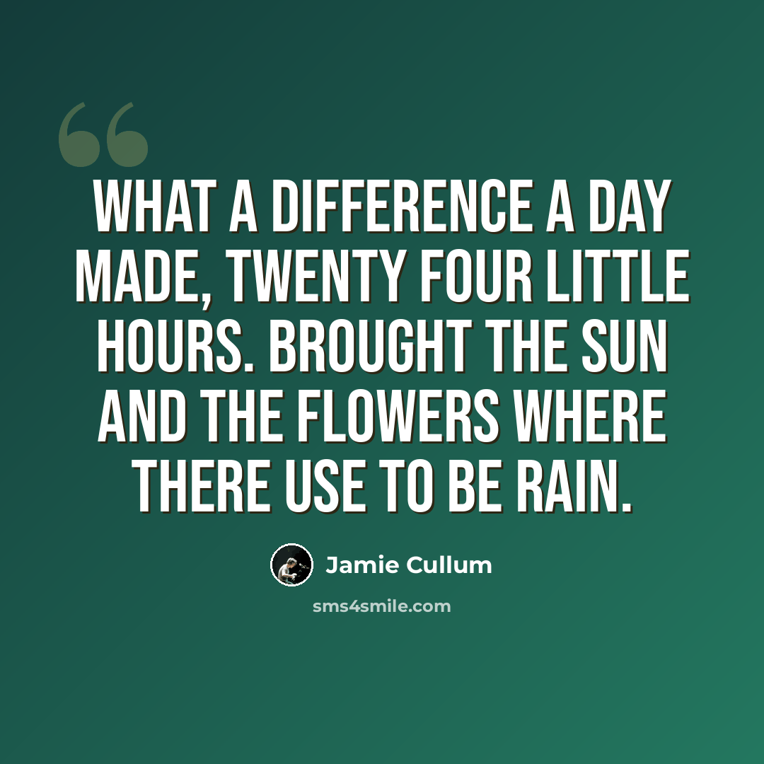 “What a difference a day made, twenty four little hours. Brought the sun and the flowers where there use to be rain.” quote by Jamie Cullum