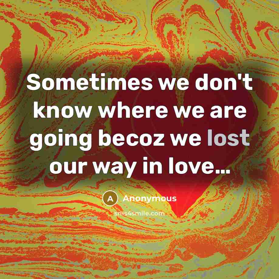 “Sometimes we don't know where we are going becoz we lost our way in love…” quote by Anonymous