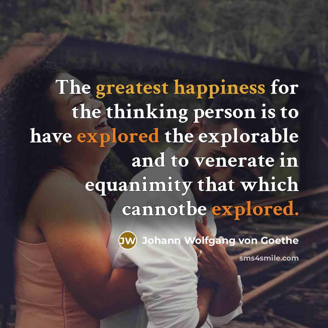 “The greatest happiness for the thinking person is to have explored the explorable and to venerate in equanimity that which cannotbe explored.” quote by Johann Wolfgang von Goethe