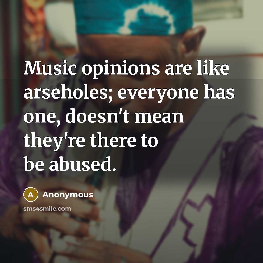 “Music opinions are like arseholes; everyone has one, doesn't mean they're there to be abused.” quote by Anonymous