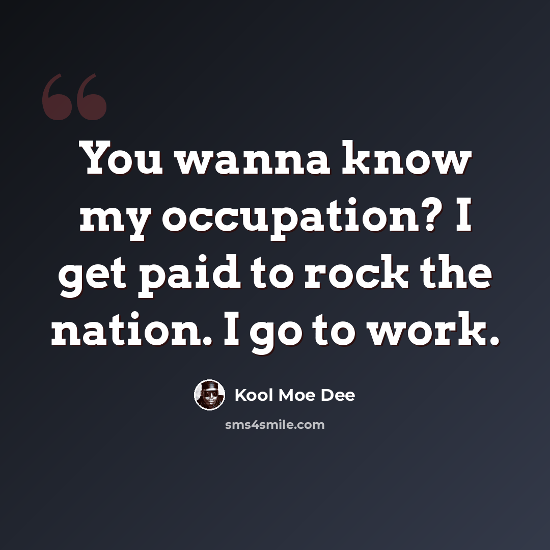 “You wanna know my occupation? I get paid to rock the nation. I go to work.” quote by Kool Moe Dee