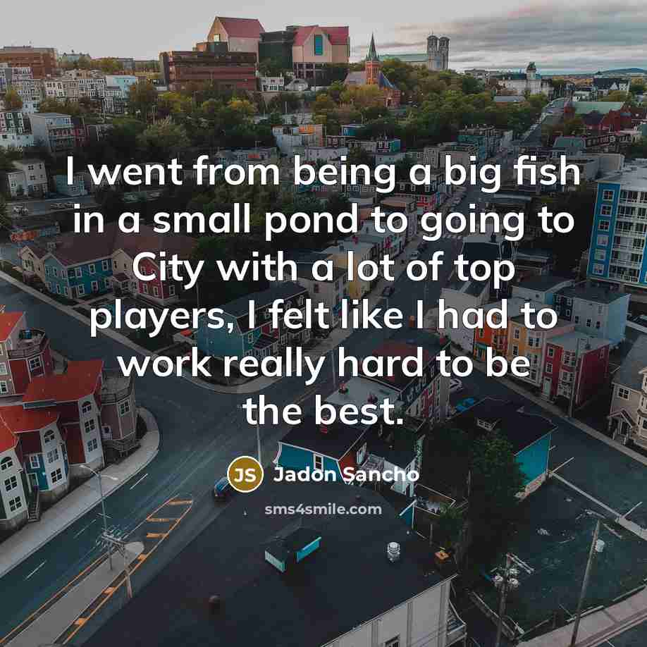 “I went from being a big fish in a small pond to going to City with a lot of top players, I felt like I had to work really hard to be the best.” quote by Jadon Sancho