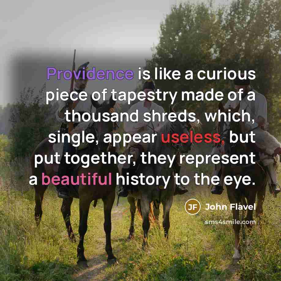 “Providence is like a curious piece of tapestry made of a thousand shreds, which, single, appear useless, but put together, they represent a beautiful history to the eye.” quote by John Flavel