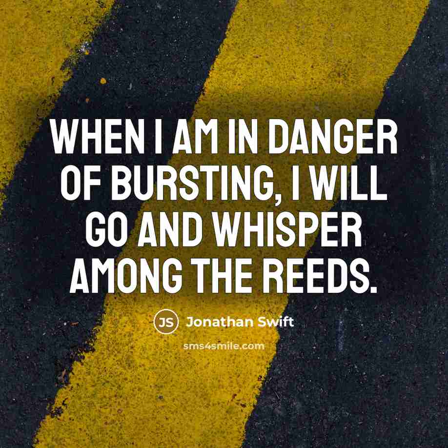 “When I am in danger of bursting, I will go and whisper among the reeds.” quote by Jonathan Swift