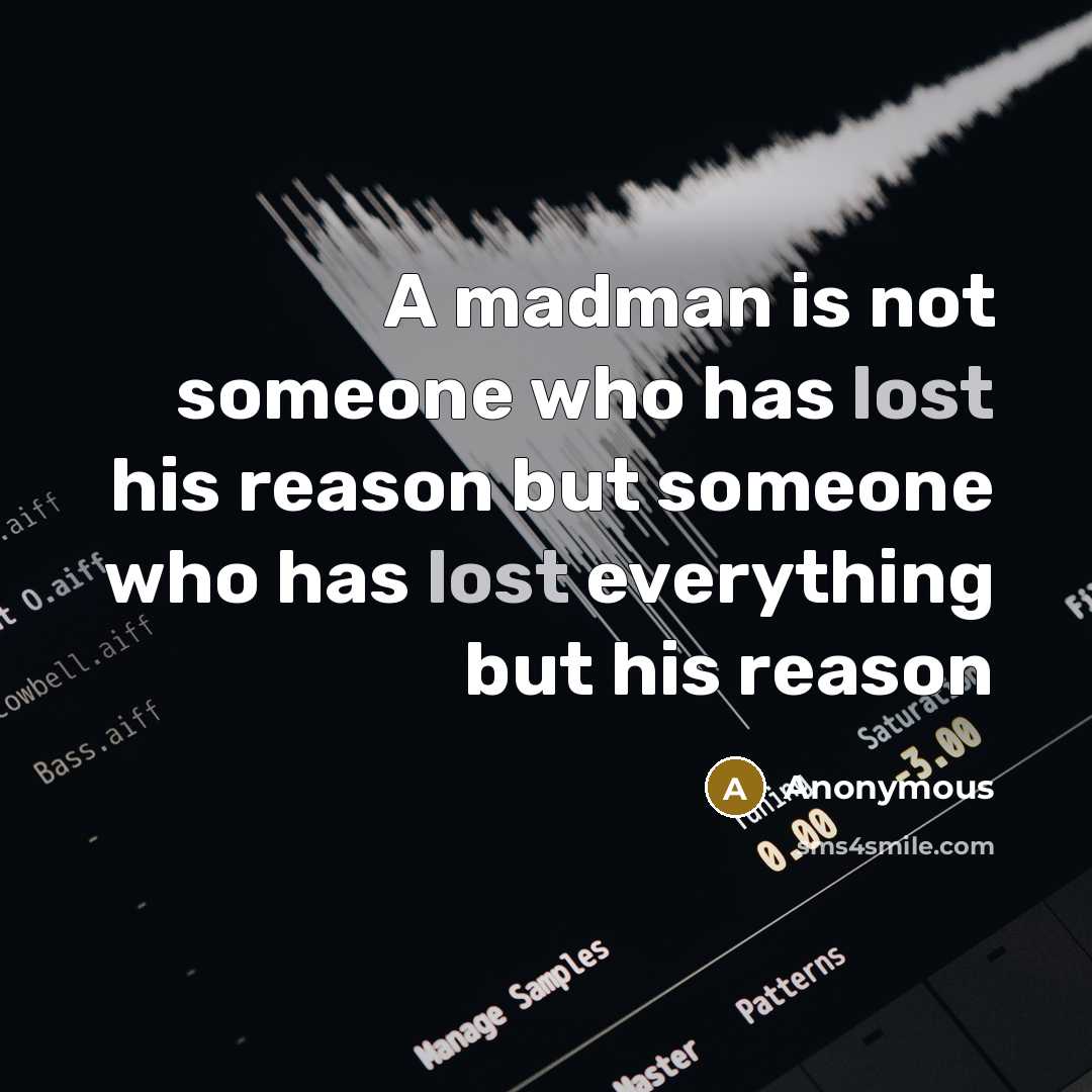 “A madman is not someone who has lost his reason but someone who has lost everything but his reason” quote by Anonymous