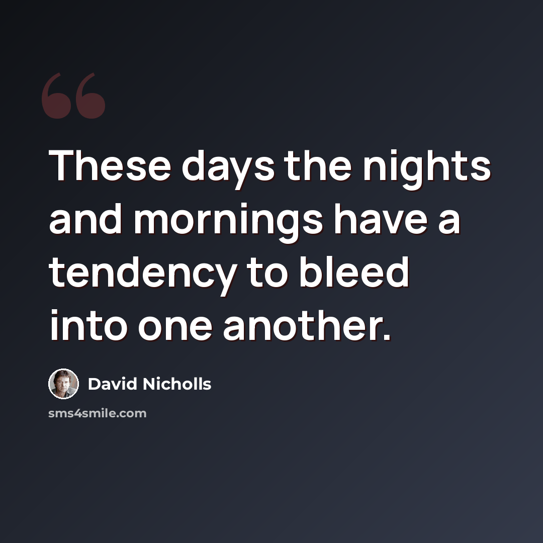 “These days the nights and mornings have a tendency to bleed into one another.” quote by David Nicholls