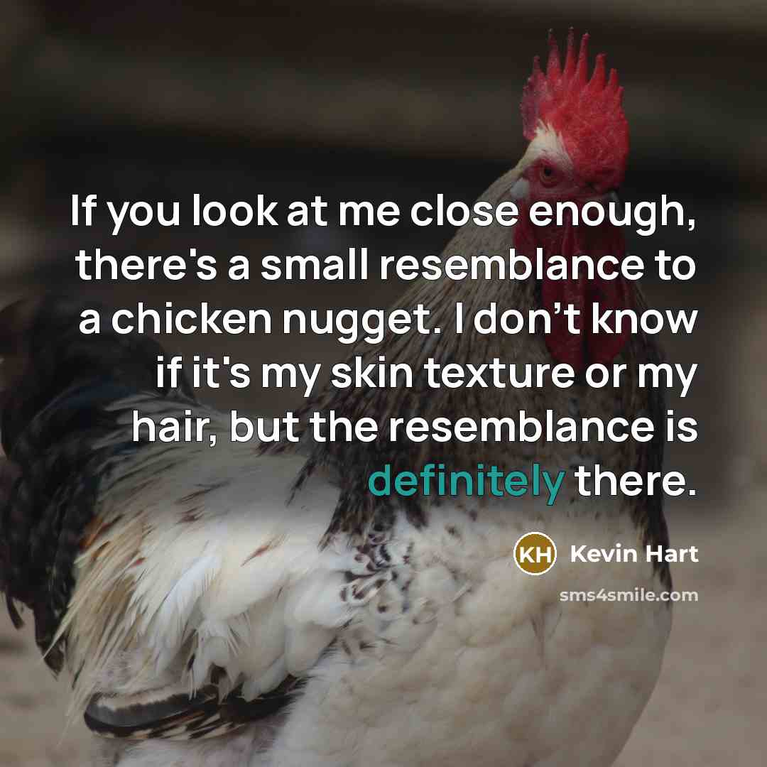 “If you look at me close enough, there's a small resemblance to a chicken nugget. I don't know if it's my skin texture or my hair, but the resemblance is definitely there.” quote by Kevin Hart