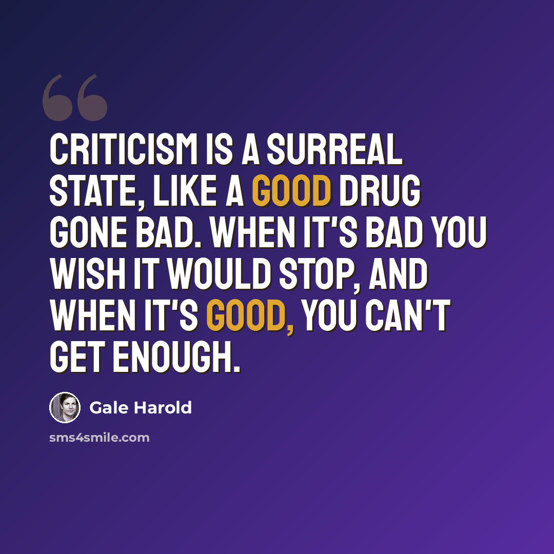 “Criticism is a surreal state, like a good drug gone bad. When it's bad you wish it would stop, and when it's good, you can't get enough.” quote by Gale Harold