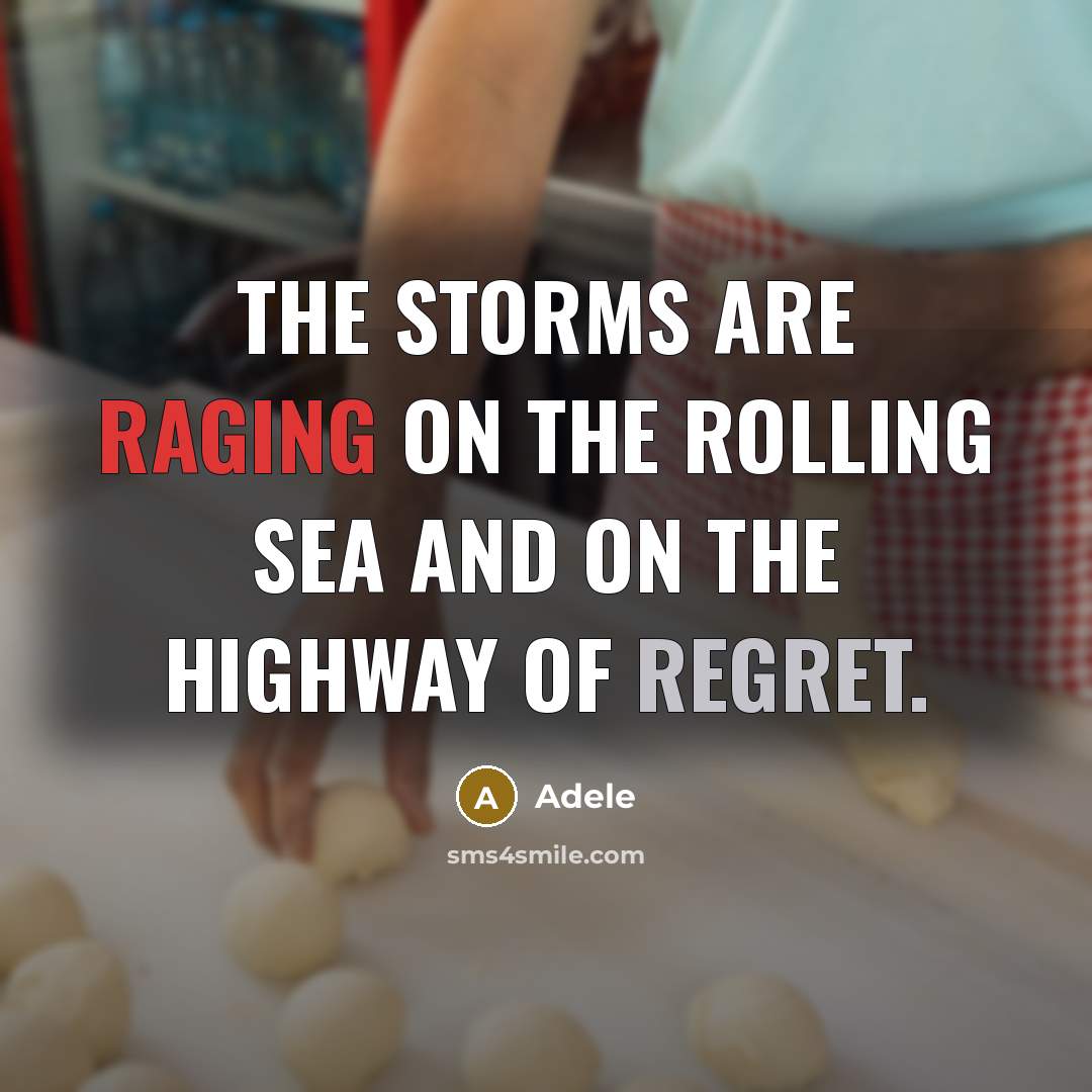 “The storms are raging on the rolling sea and on the highway of regret.” quote by Adele