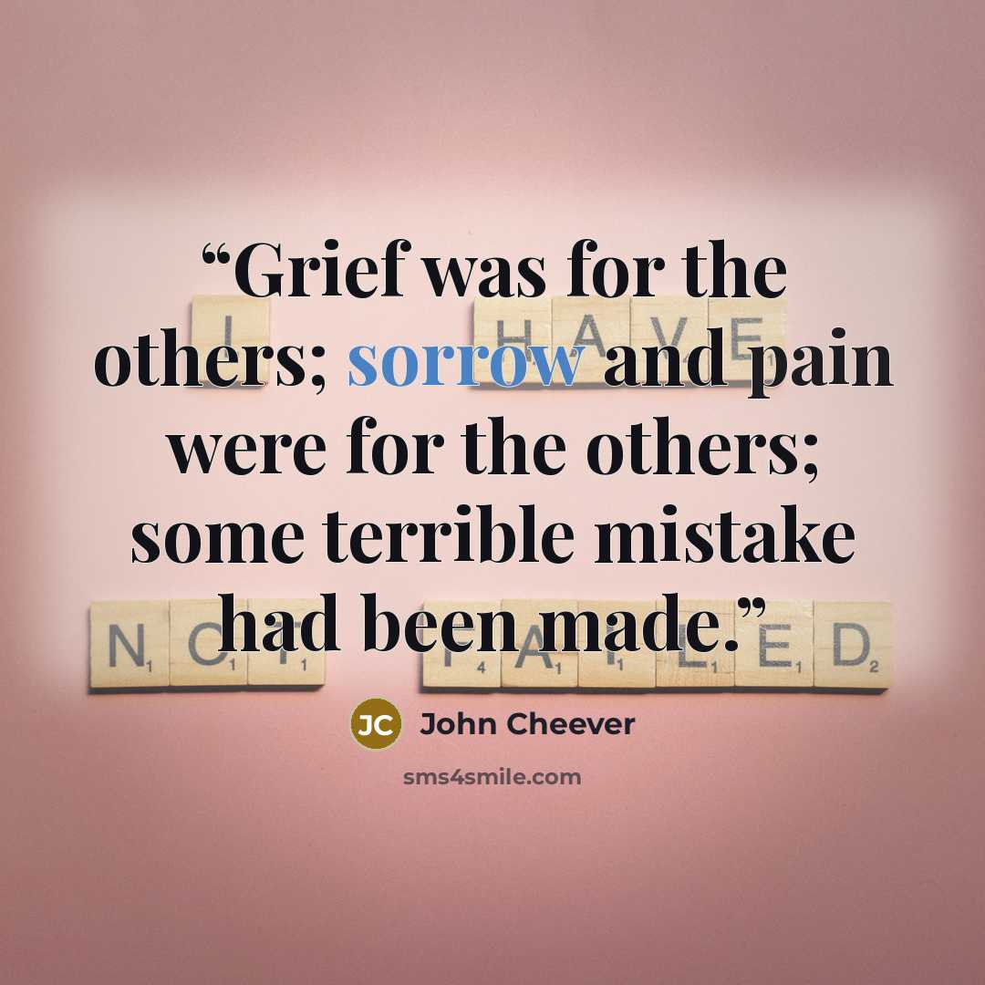 “Grief was for the others; sorrow and pain were for the others; some terrible mistake had been made.” quote by John Cheever