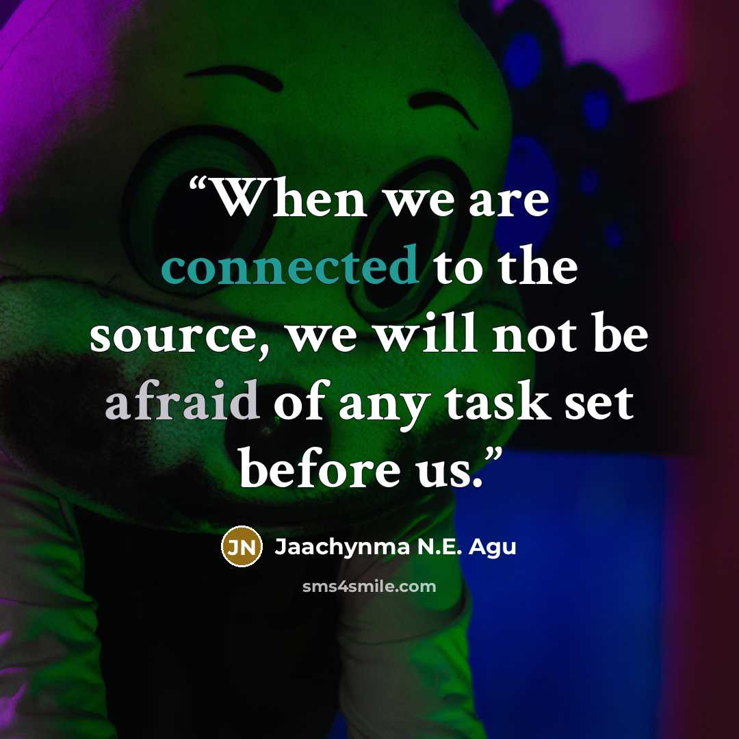 “When we are connected to the source, we will not be afraid of any task set before us.” quote by Jaachynma N.E. Agu