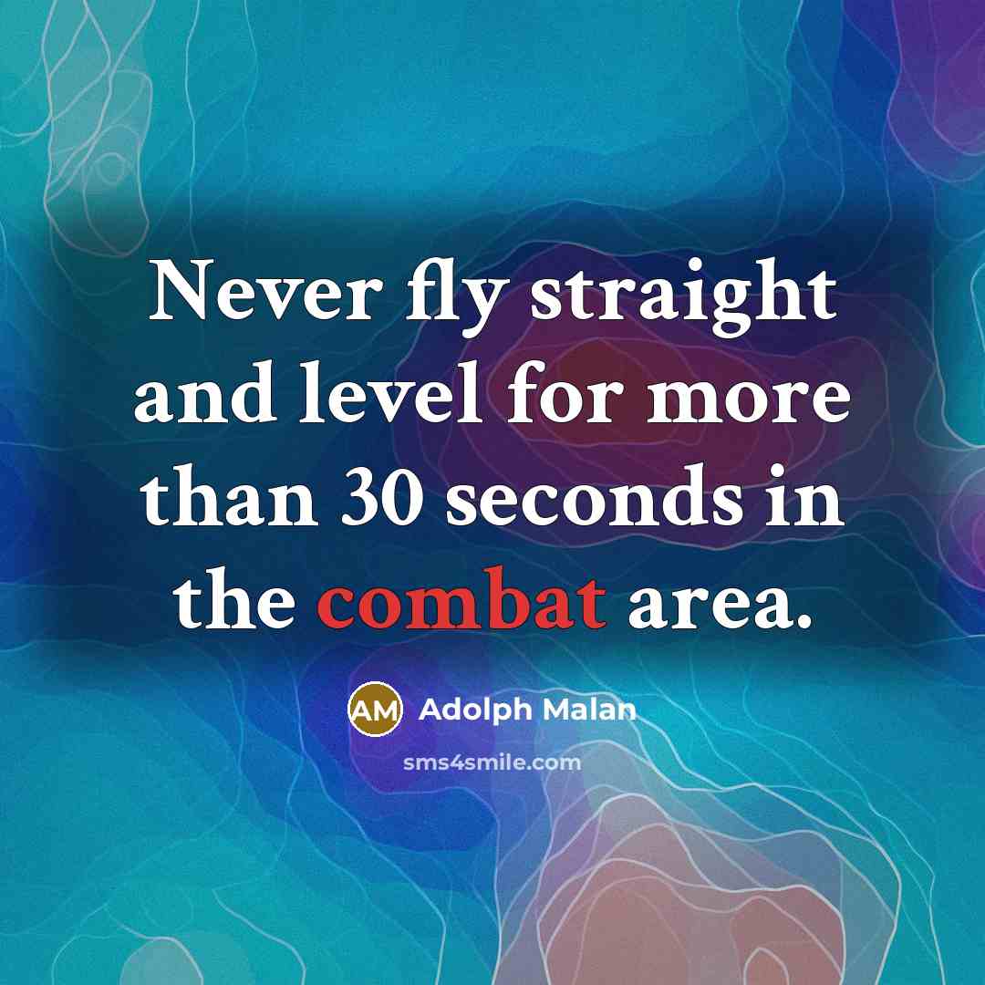 “Never fly straight and level for more than 30 seconds in the combat area.” quote by Adolph Malan