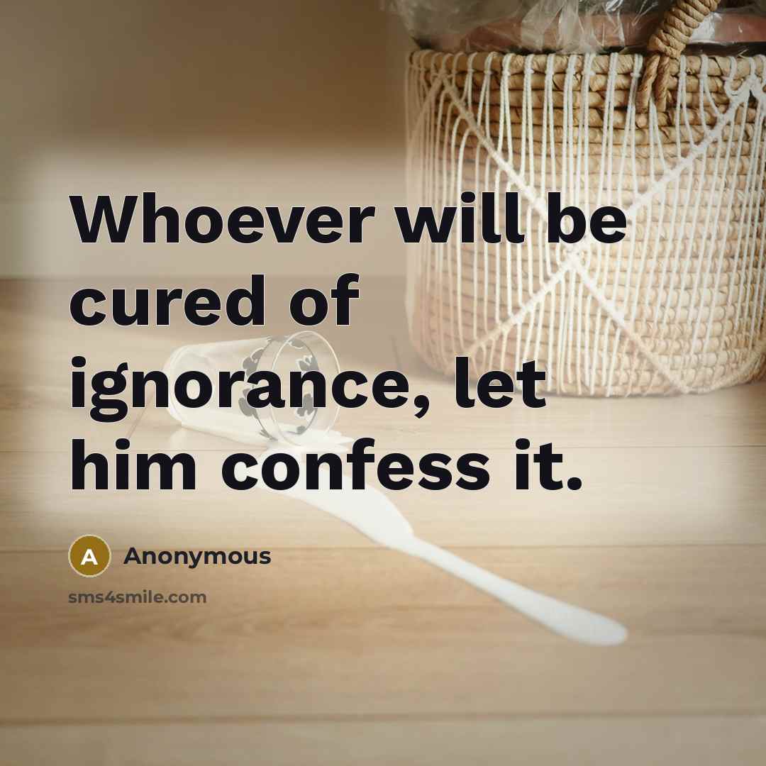 “Whoever will be cured of ignorance, let him confess it.” quote by Anonymous