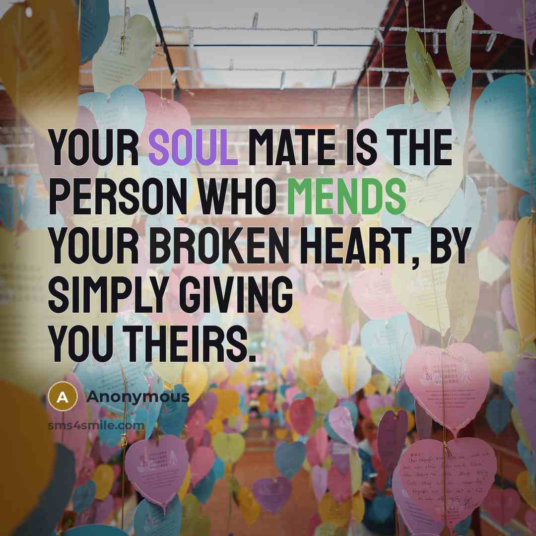 “Your soul mate is the person who mends your Broken Heart, by simply giving you theirs.” quote by Anonymous