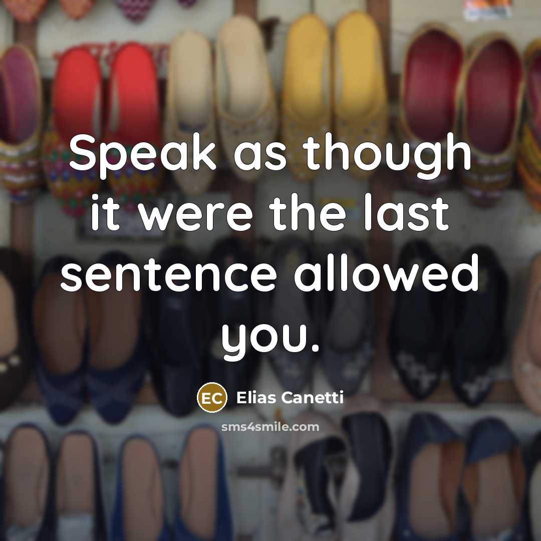 “Speak as though it were the last sentence allowed you.” quote by Elias Canetti