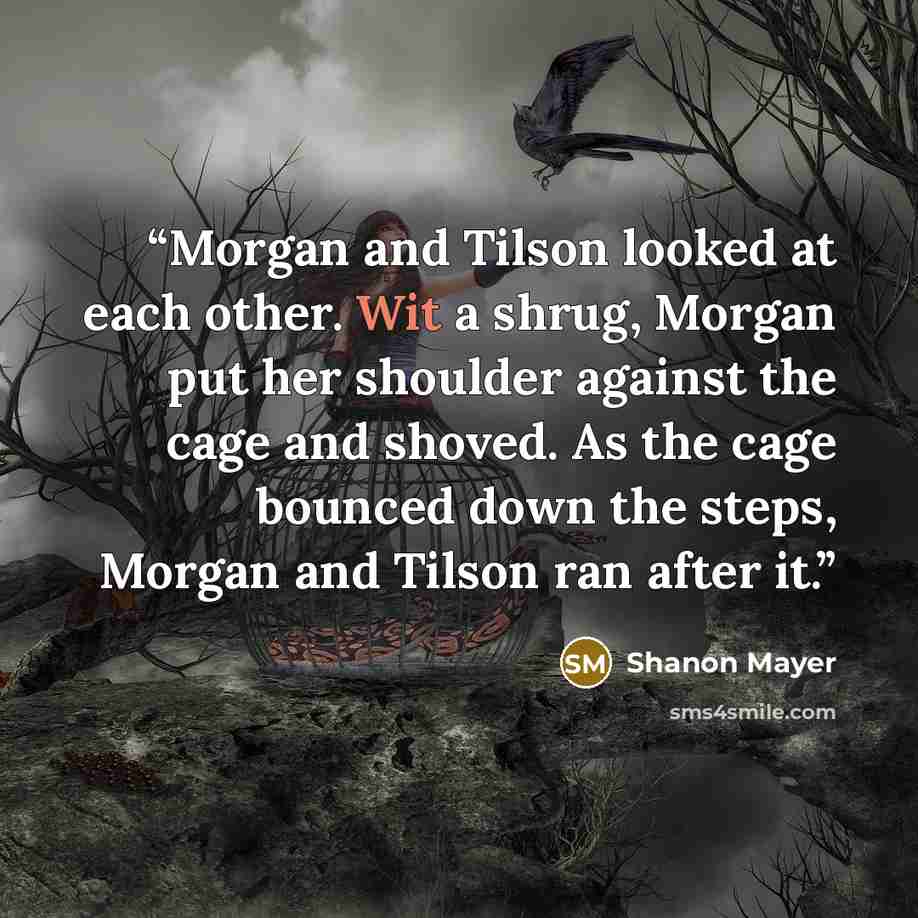 “Morgan and Tilson looked at each other. Wit a shrug, Morgan put her shoulder against the cage and shoved. As the cage bounced down the steps, Morgan and Tilson ran after it.” quote by Shanon Mayer