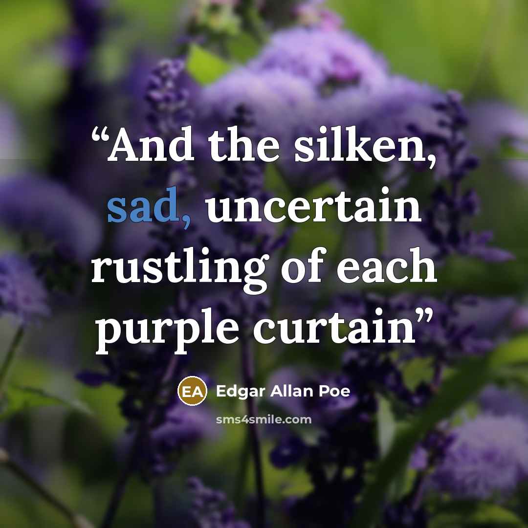 “And the silken, sad, uncertain rustling of each purple curtain” quote by Edgar Allan Poe