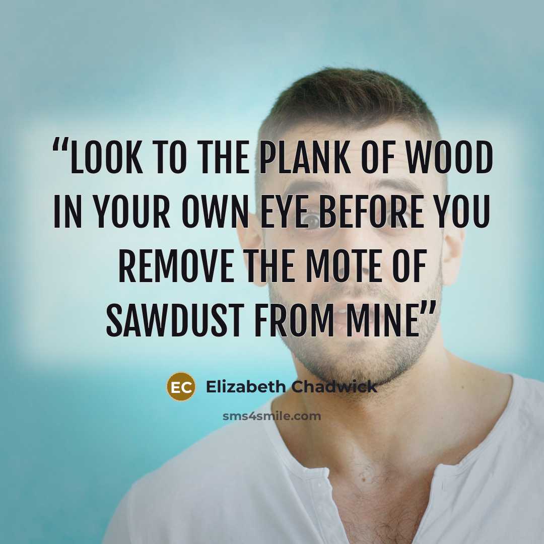 “Look to the plank of wood in your own eye before you remove the mote of sawdust from mine” quote by Elizabeth Chadwick