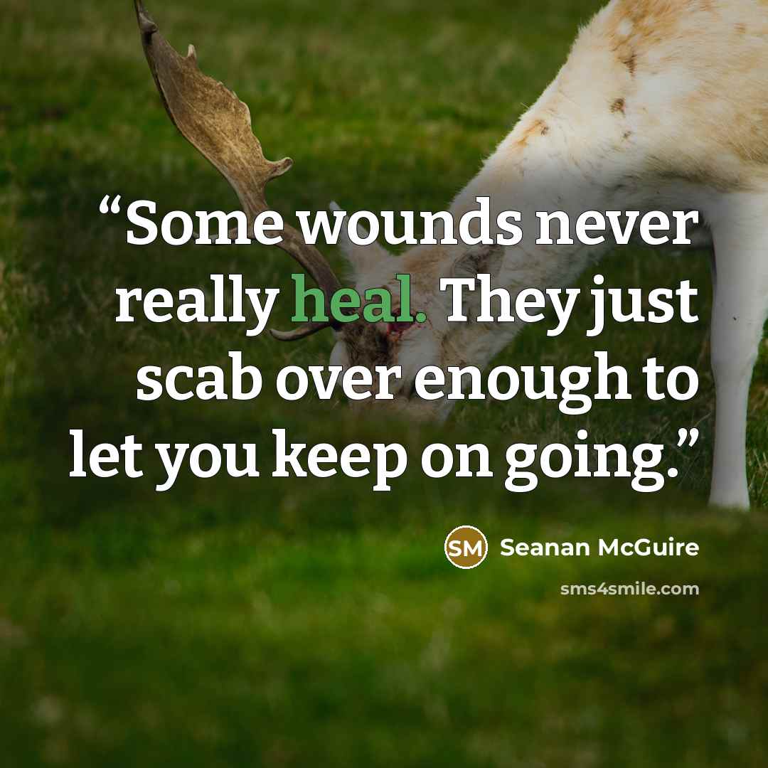 “Some wounds never really heal. They just scab over enough to let you keep on going.” quote by Seanan McGuire