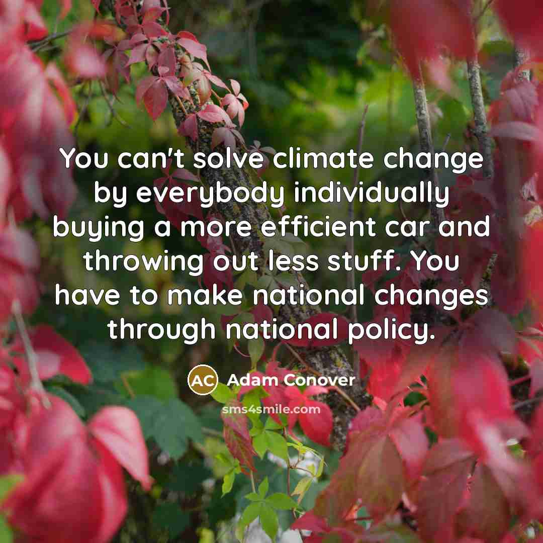 “You can't solve climate change by everybody individually buying a more efficient car and throwing out less stuff. You have to make national changes through national policy.” quote by Adam Conover