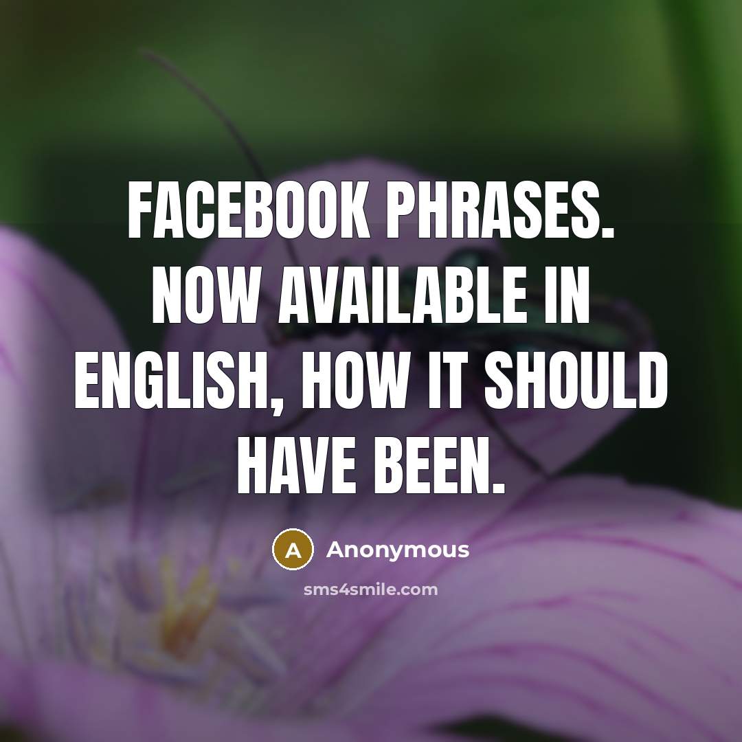 “Facebook Phrases. Now available in english, how it should have been.” quote by Anonymous
