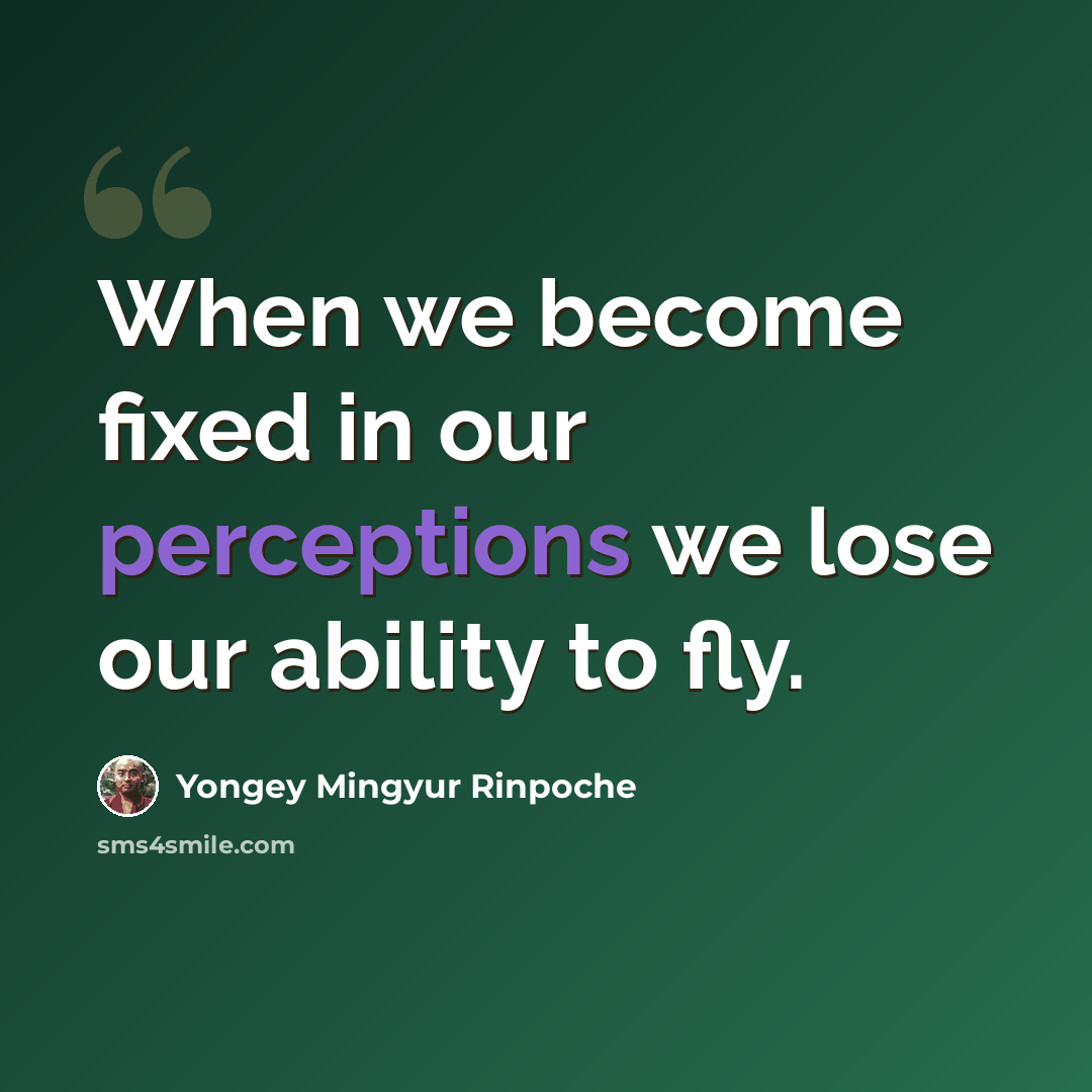 “When we become fixed in our perceptions we lose our ability to fly.” quote by Yongey Mingyur Rinpoche