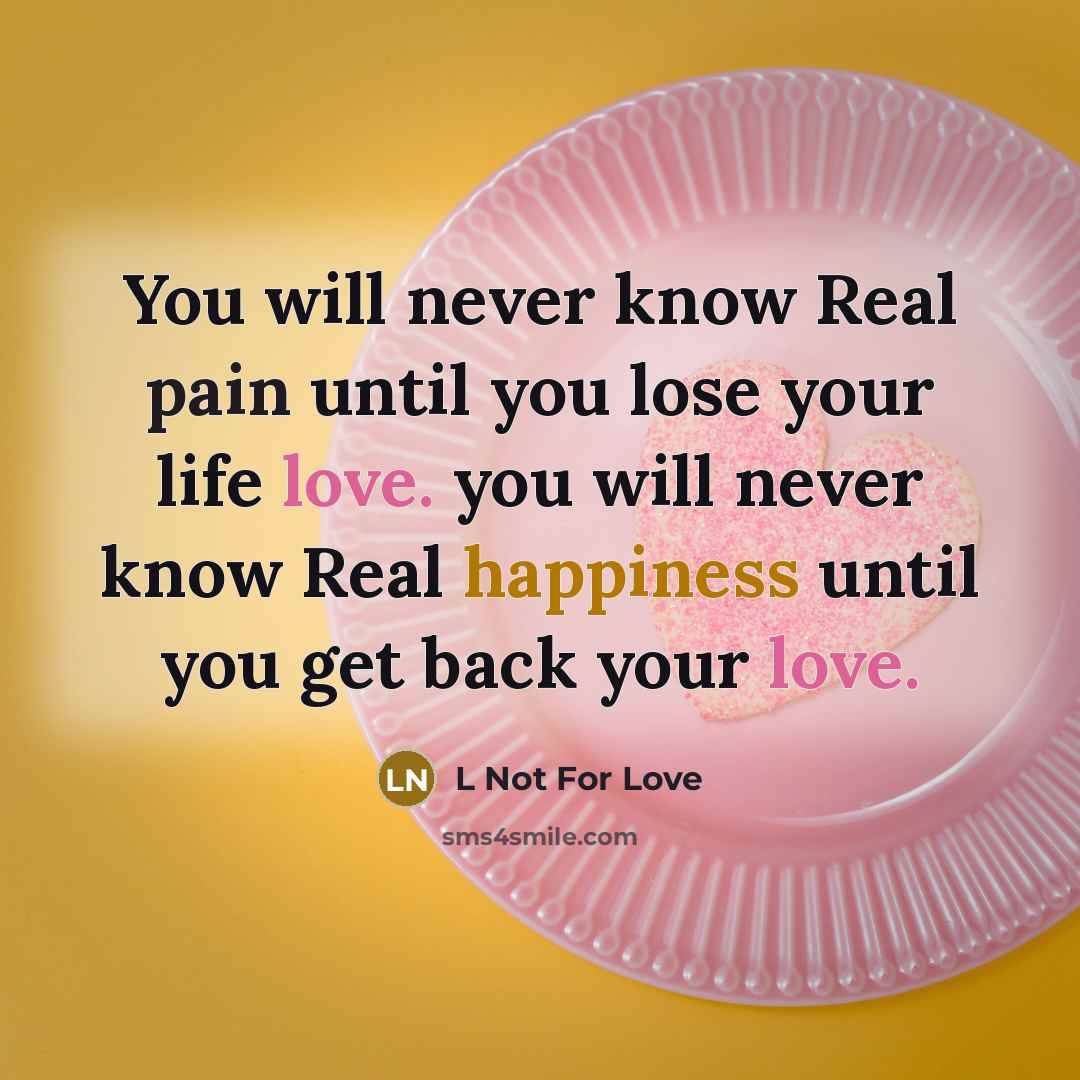 “You will never know Real pain until you lose your life love. you will never know Real happiness until you get back your love.” quote by L Not For Love