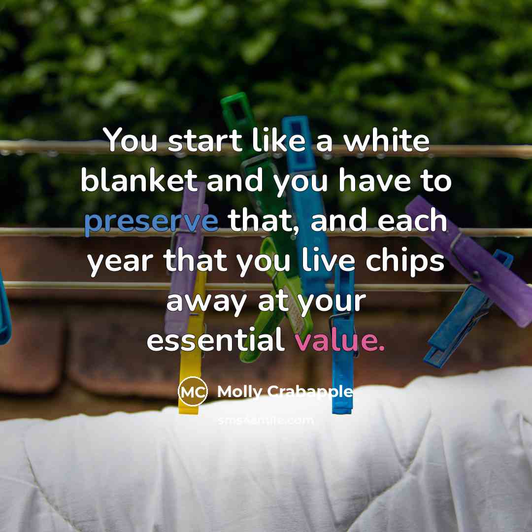 “You start like a white blanket and you have to preserve that, and each year that you live chips away at your essential value.” quote by Molly Crabapple