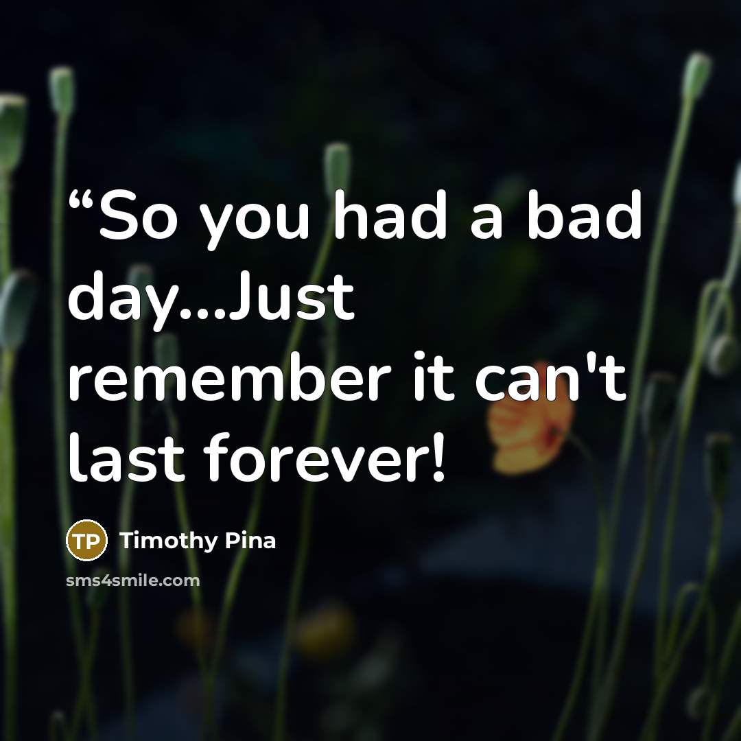 ““So you had a bad day...Just remember it can't last forever!” quote by Timothy Pina