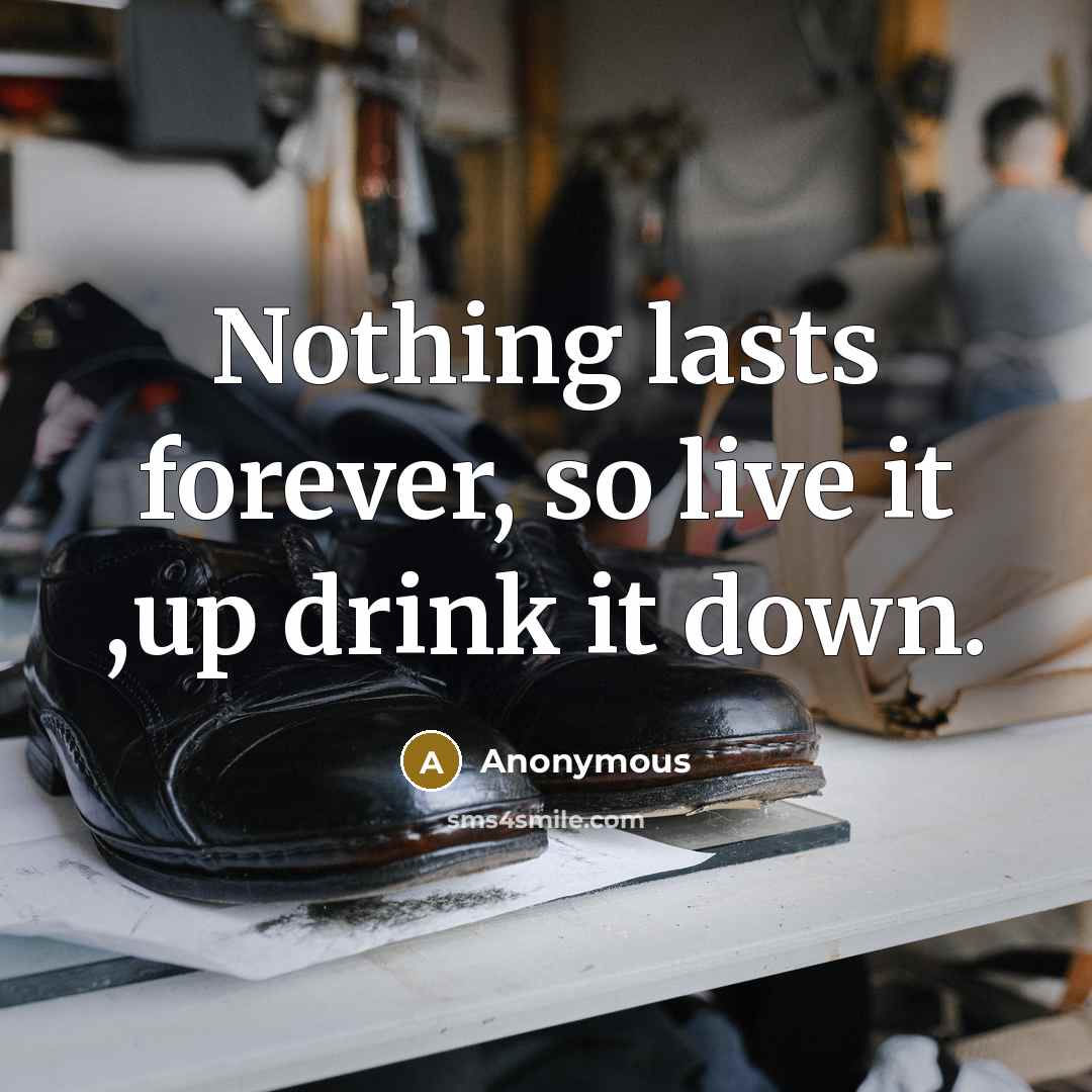 “Nothing lasts forever, so live it ,up drink it down.” quote by Anonymous