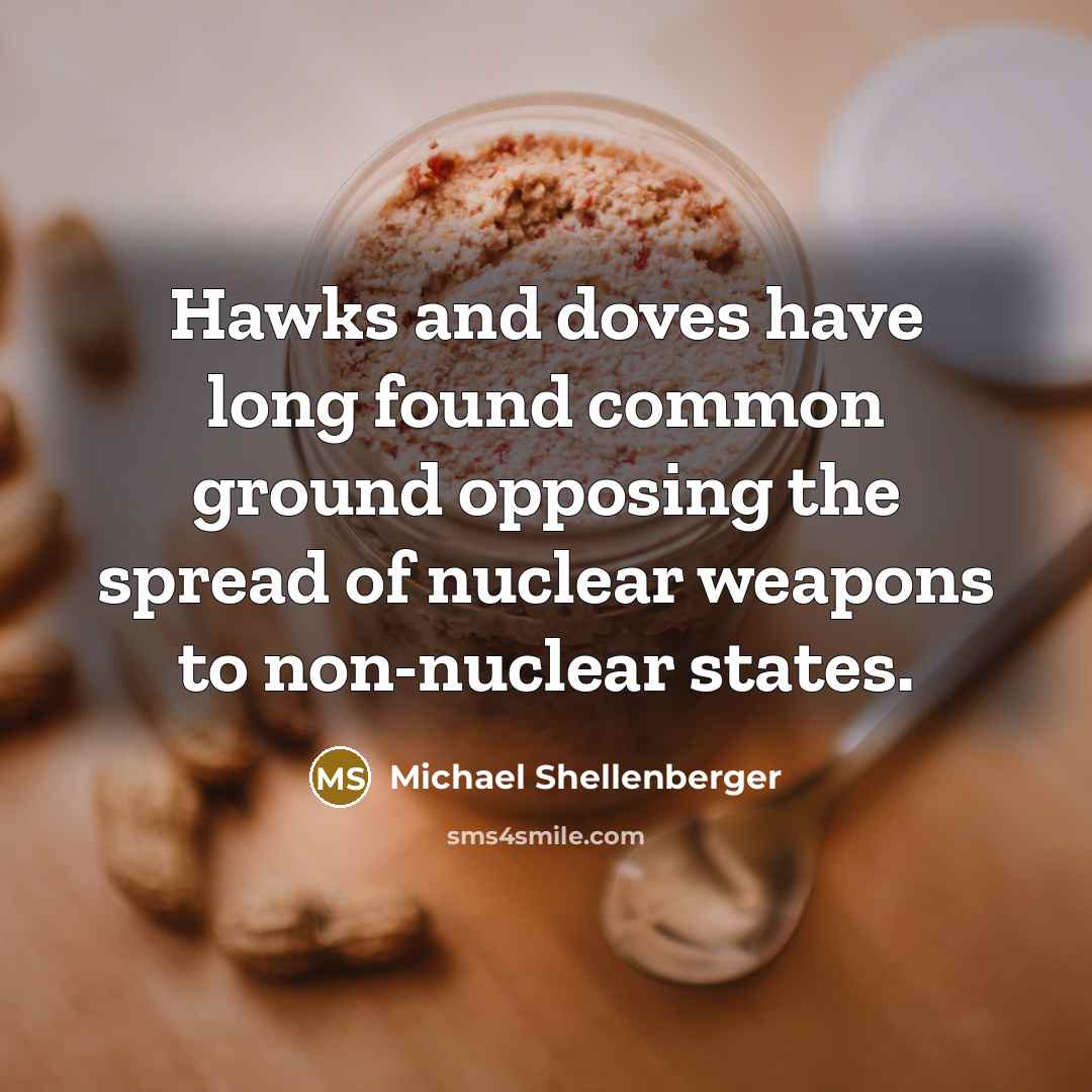 “Hawks and doves have long found common ground opposing the spread of nuclear weapons to non-nuclear states.” quote by Michael Shellenberger