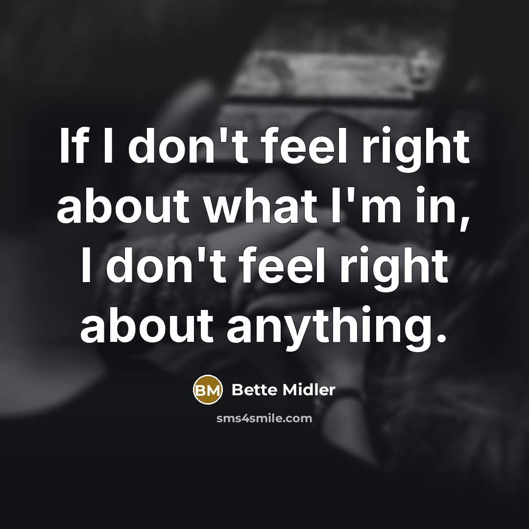“If I don't feel right about what I'm in, I don't feel right about anything.” quote by Bette Midler