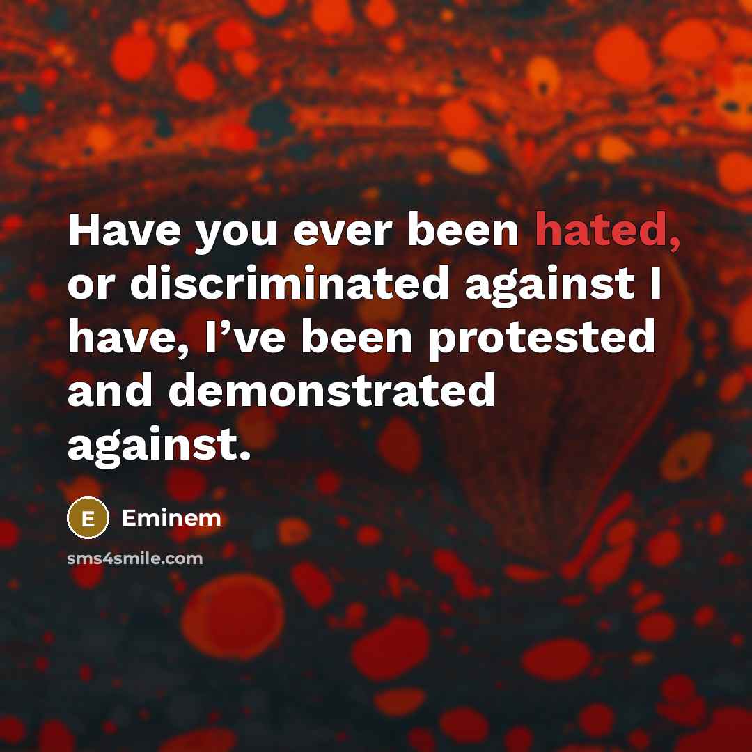 “Have you ever been hated, or discriminated against I have, I’ve been protested and demonstrated against.” quote by Eminem
