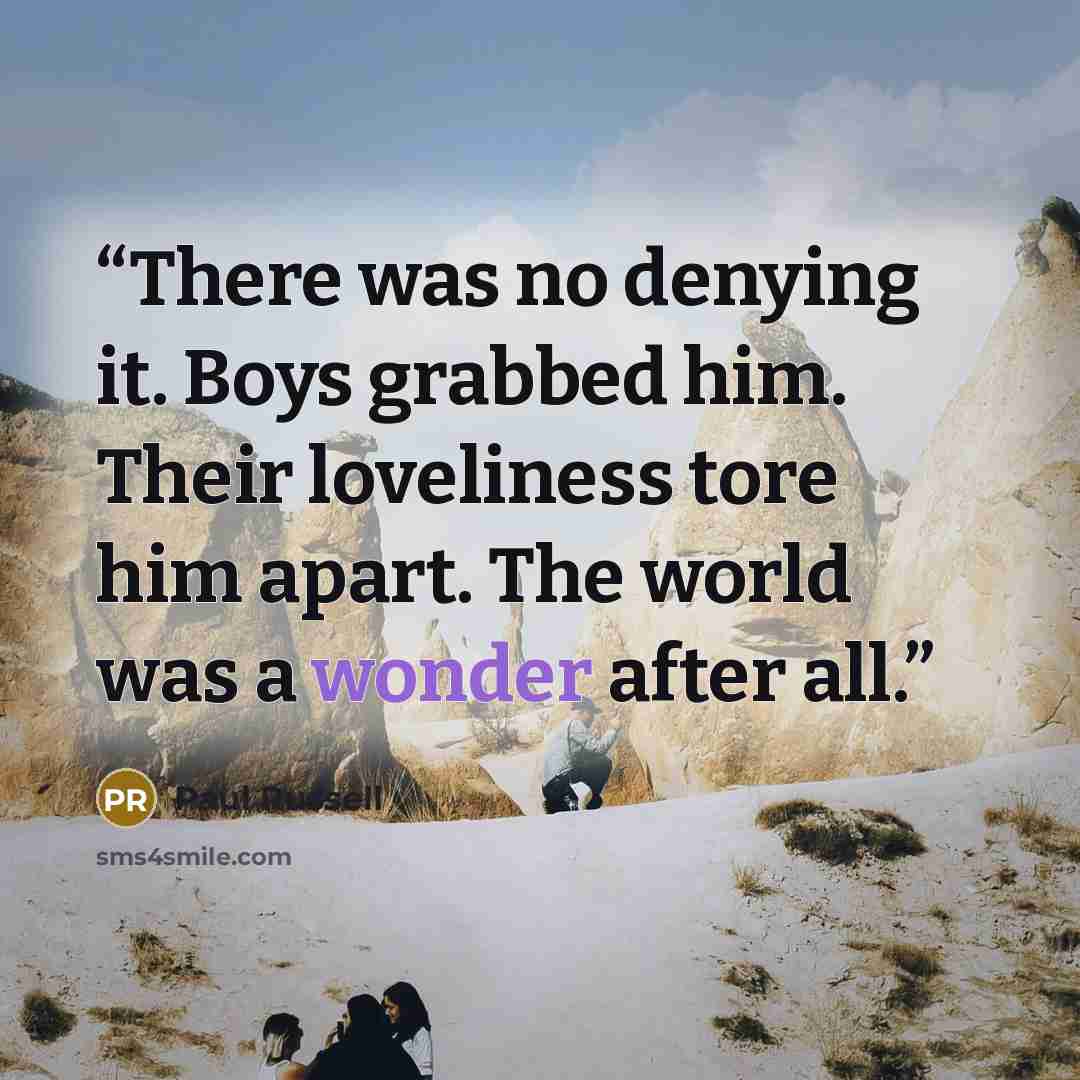 “There was no denying it. Boys grabbed him. Their loveliness tore him apart. The world was a wonder after all.” quote by Paul Russell