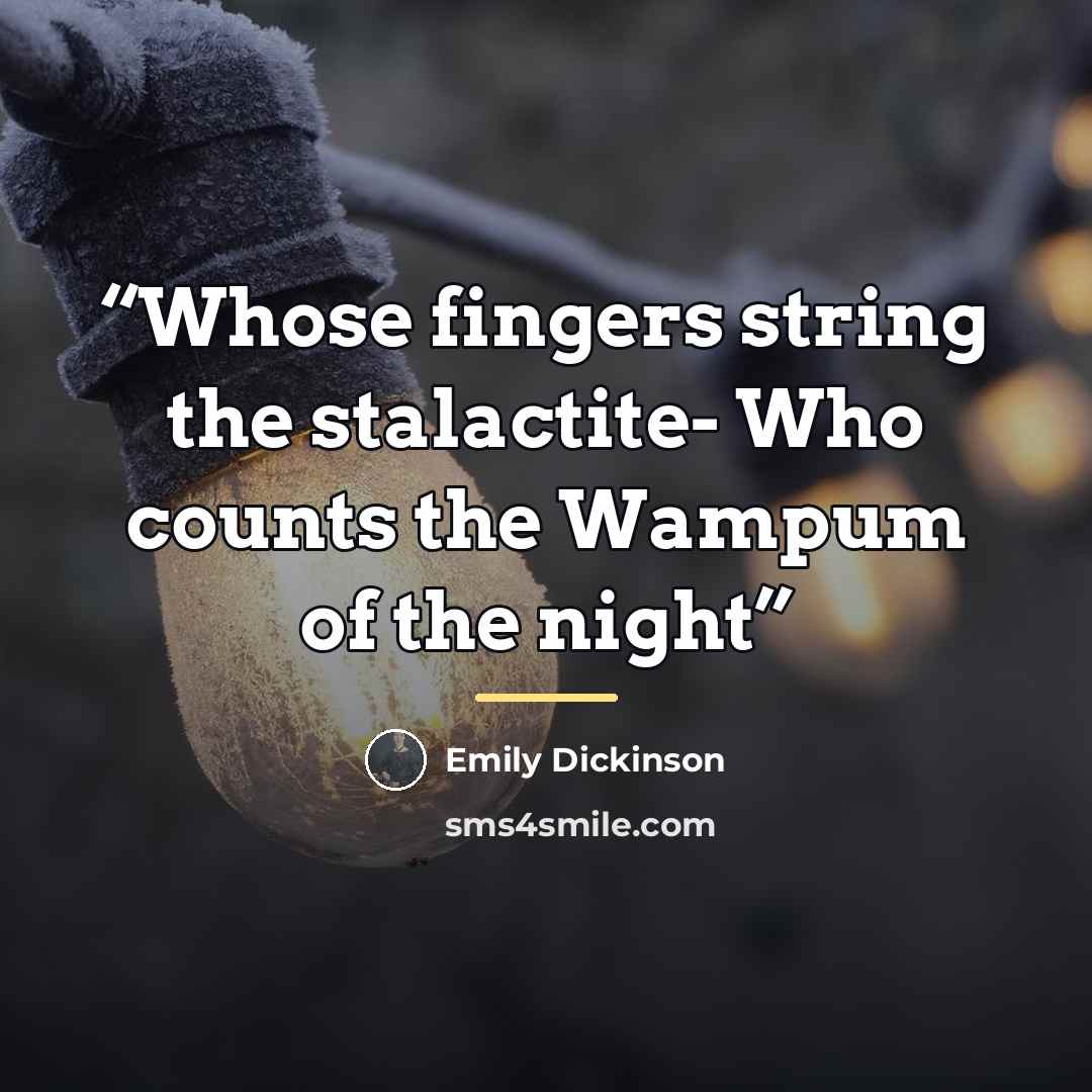 “Whose fingers string the stalactite- Who counts the Wampum of the night” quote by Emily Dickinson