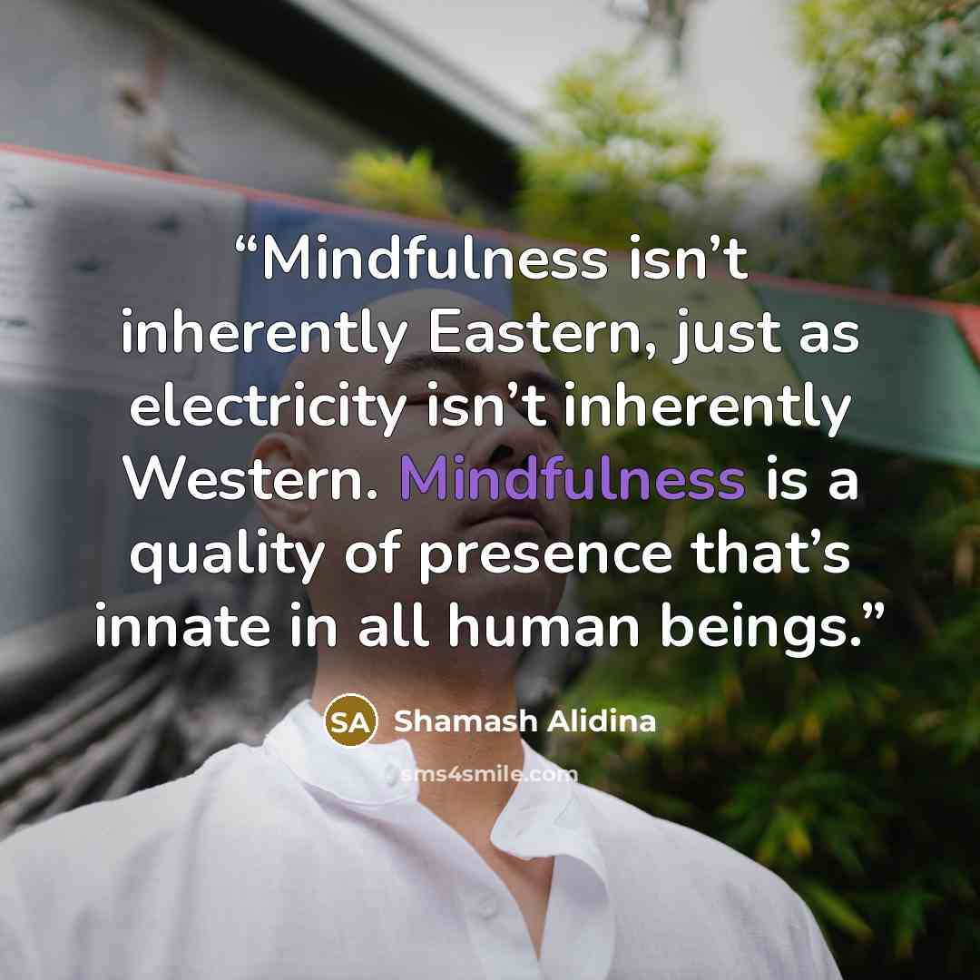 “Mindfulness isn’t inherently Eastern, just as electricity isn’t inherently Western. Mindfulness is a quality of presence that’s innate in all human beings.” quote by Shamash Alidina