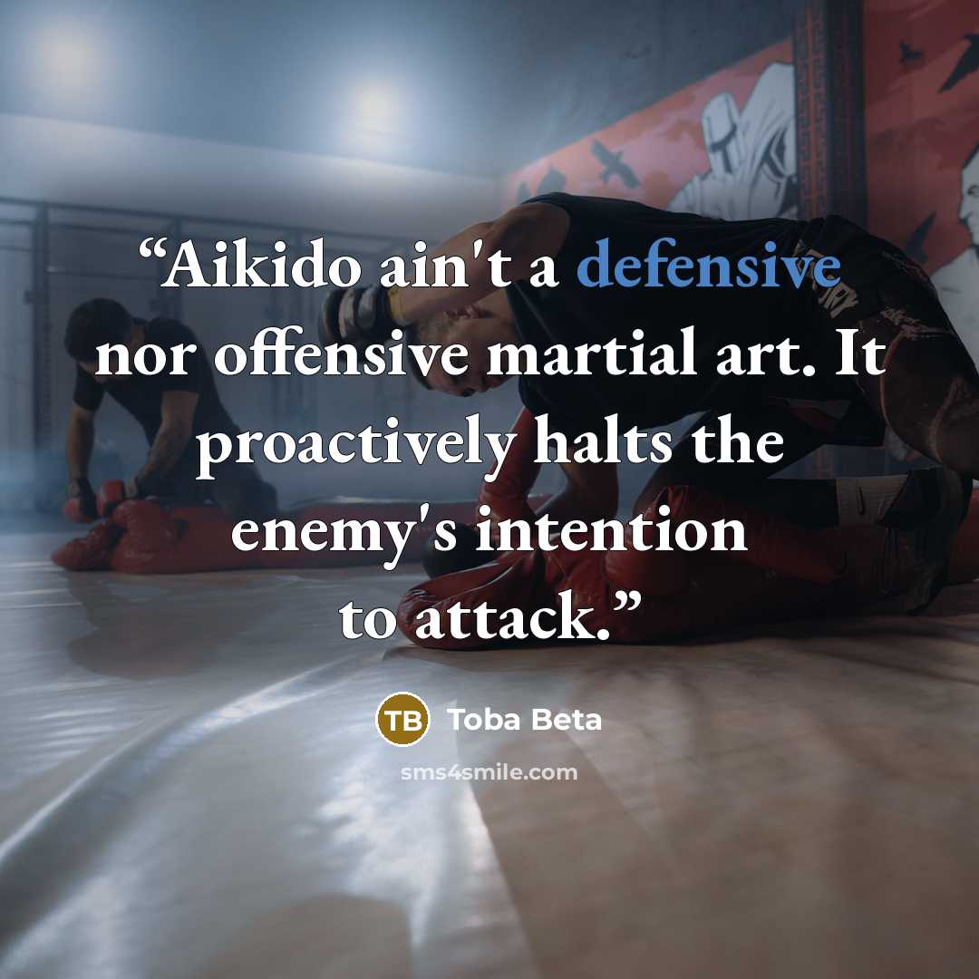 “Aikido ain't a defensive nor offensive martial art. It proactively halts the enemy's intention to attack.” quote by Toba Beta