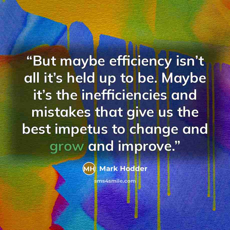 “But maybe efficiency isn’t all it’s held up to be. Maybe it’s the inefficiencies and mistakes that give us the best impetus to change and grow and improve.” quote by Mark Hodder