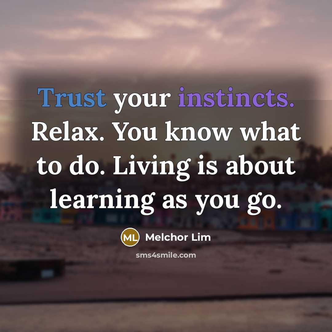 “Trust your instincts. Relax. You know what to do. Living is about learning as you go.” quote by Melchor Lim