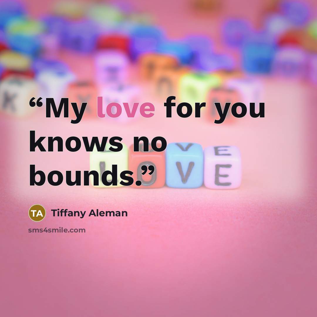 “My love for you knows no bounds.” quote by Tiffany Aleman