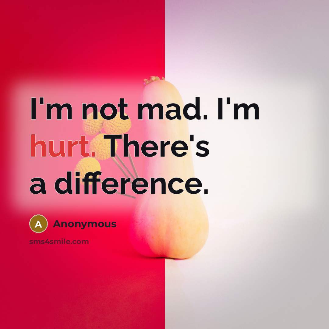 “I'm not mad. I'm hurt. There's a difference.” quote by Anonymous