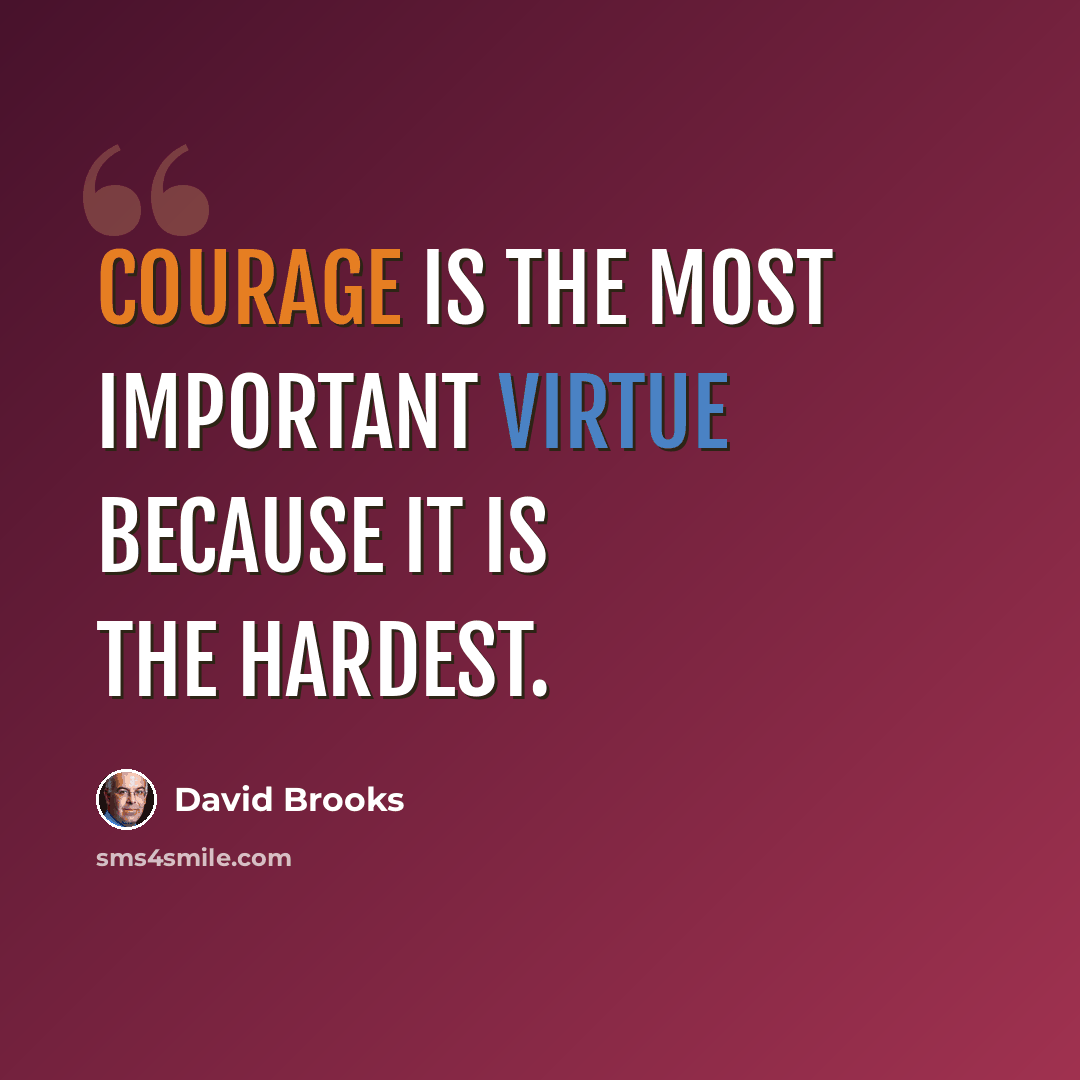 “Courage is the most important virtue because it is the hardest.” quote by David Brooks