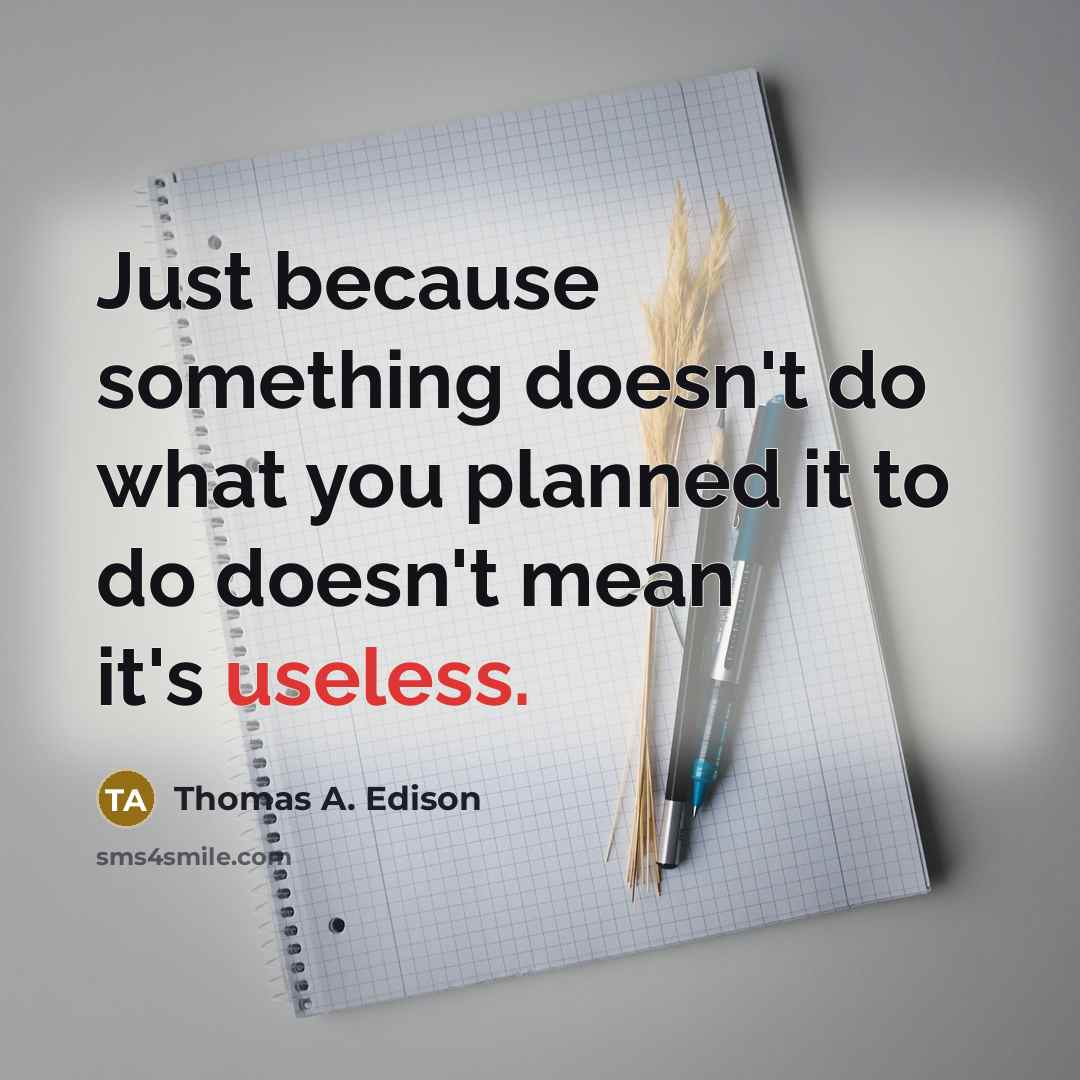 “Just because something doesn't do what you planned it to do doesn't mean it's useless.” quote by Thomas A. Edison